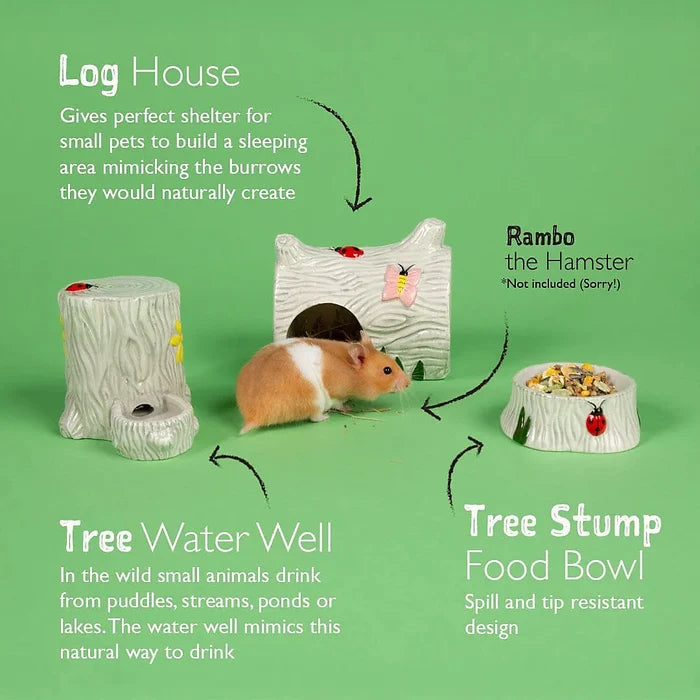 Alternative view of the Scruffs woodland ceramic set for hamsters, gerbils and mice