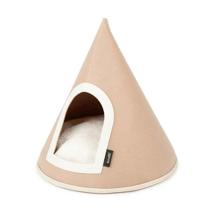 Scruffs Stockholm cone-shaped felt cat bed, 50 x 50 x 50cm with a covered hideaway opening