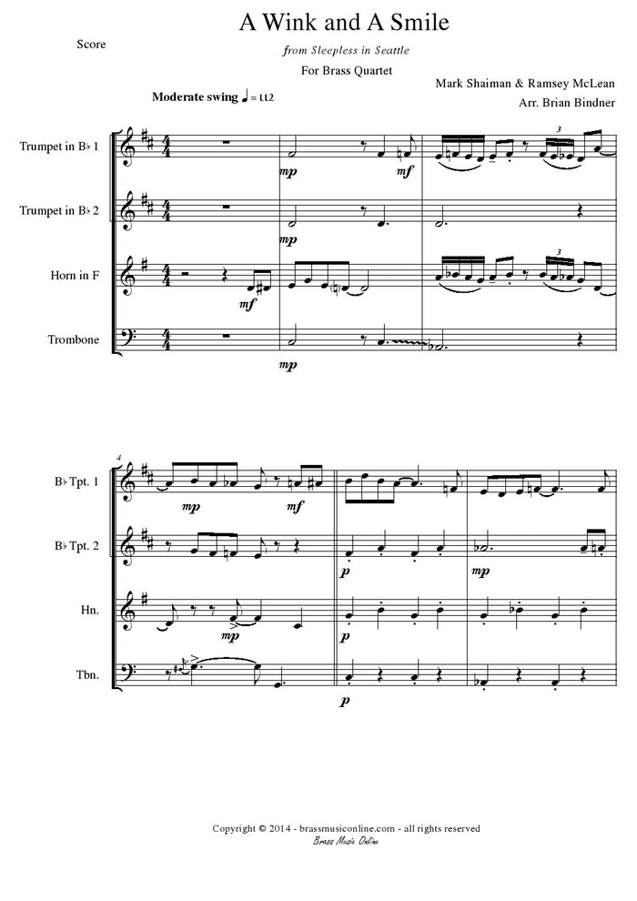 Shaiman-McLean - A Wink and A Smile - Brass Quartet