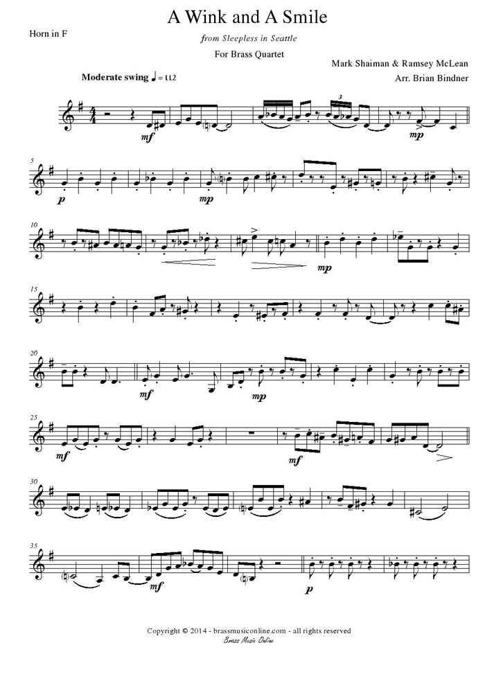 Shaiman-McLean - A Wink and A Smile - Brass Quartet