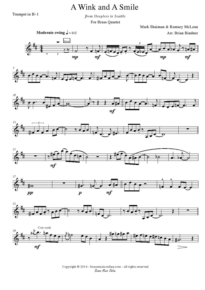 Shaiman-McLean - A Wink and A Smile - Brass Quartet