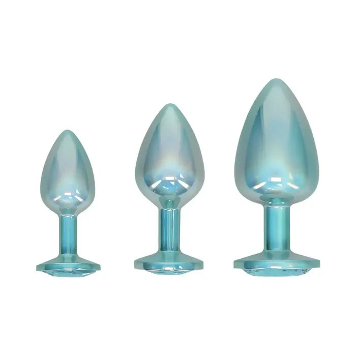Ouch! International Collection Metal Anal Plug 3-Piece Set - Light Blue - Butt