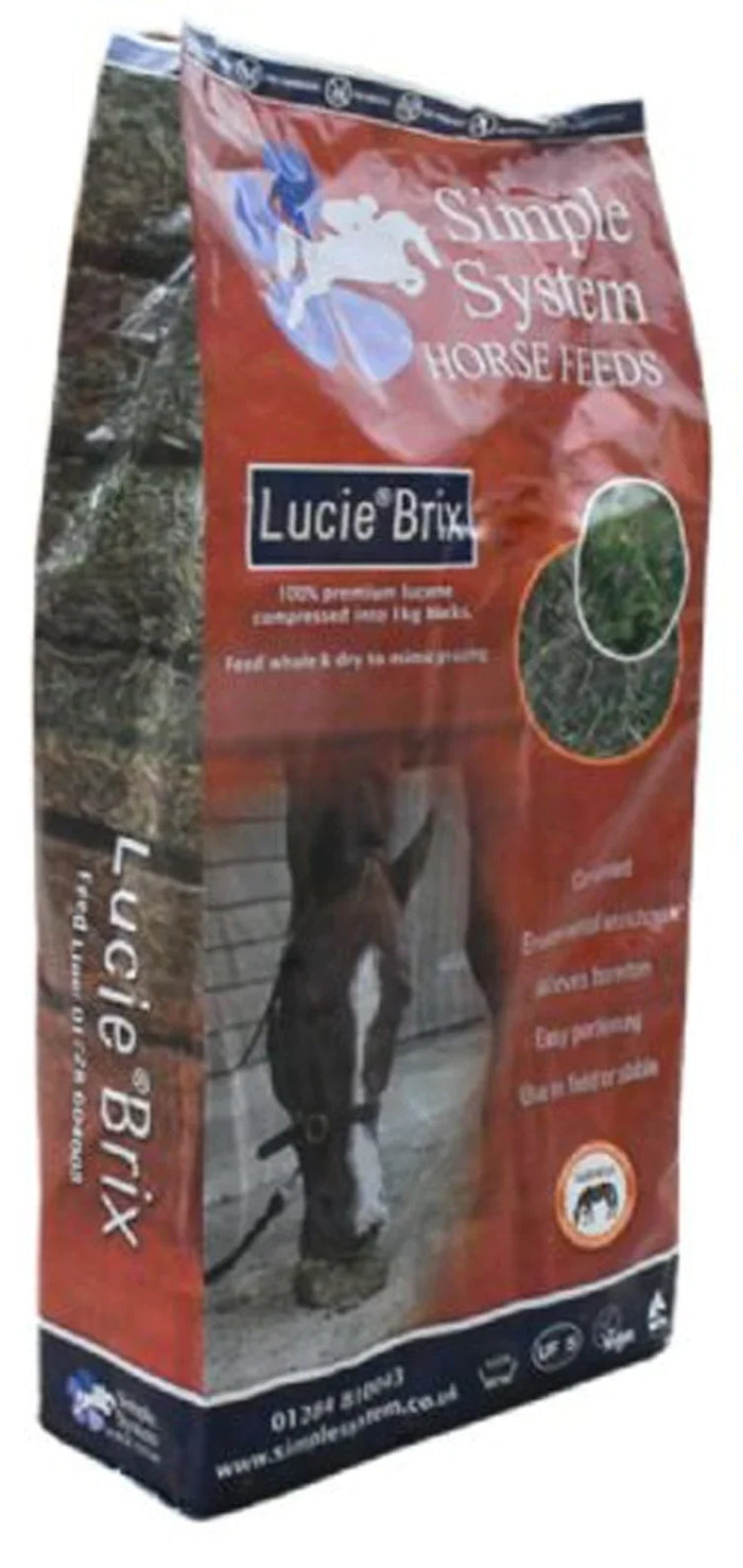 Simple System Lucie Brix 20kg sack of compressed 1kg pure lucerne forage blocks
