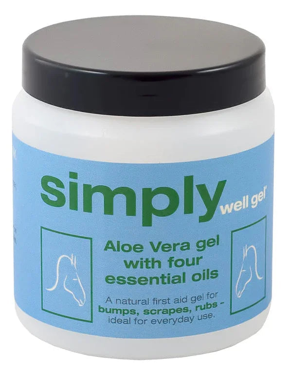 Simply Well Gel 125g white pot with pale label, gentle aloe vera gel for horses