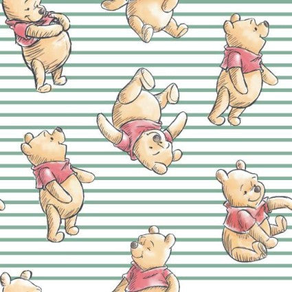 Winnie The Pooh Stripe Green Cotton Fabric
