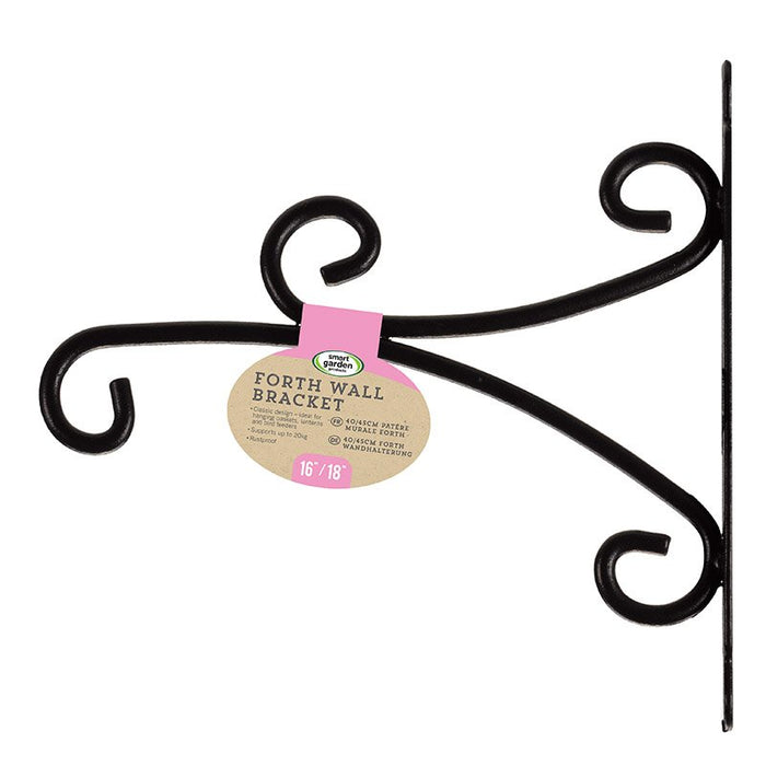 Smart Garden Forth scrolled steel wall bracket with pre-drilled flat backplate, shown against a plain background