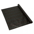 Rolled Smart Garden G100 woven anti-weed membrane in black, 1m by 15m, shown in its retail wrap