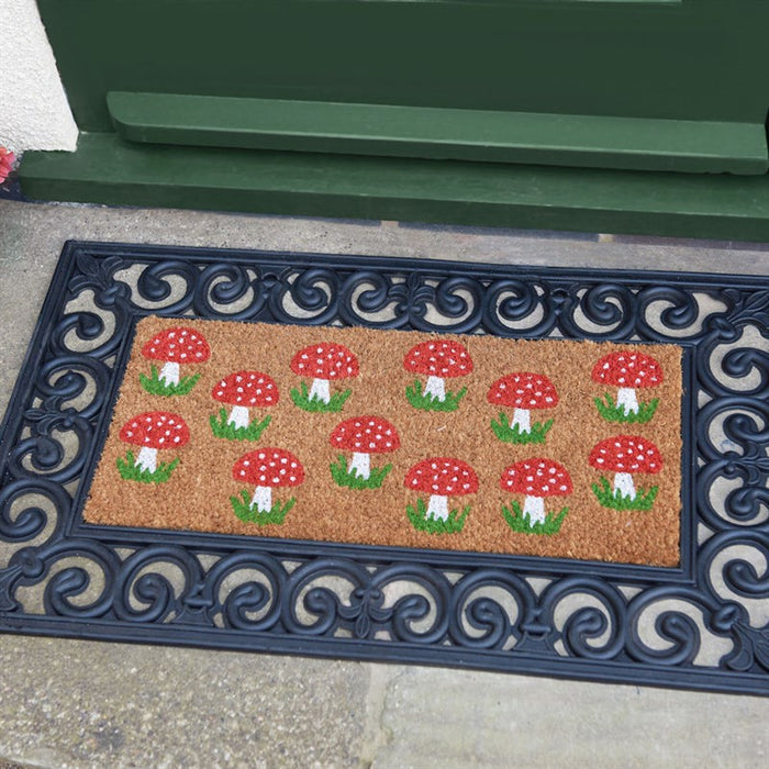 Smart Garden Shrooms coir doormat insert printed with toadstools, rectangular 23 by 53cm format