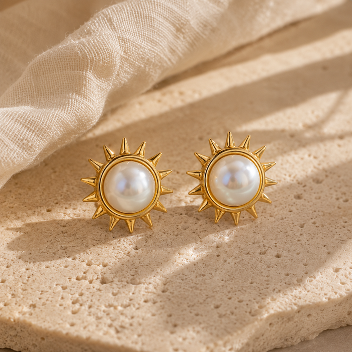 Solar Pearl Stud Earrings