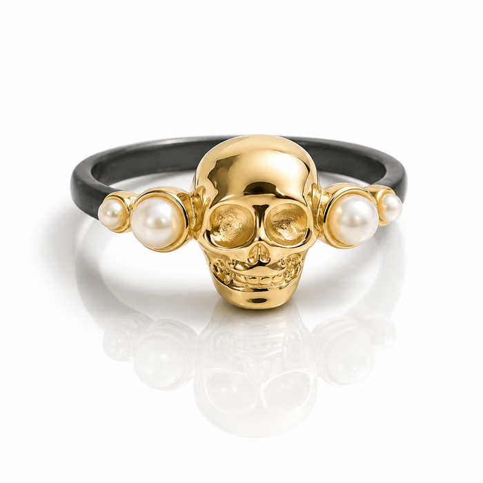 Sovereign Skull Ring Oxidized Silver And Gold