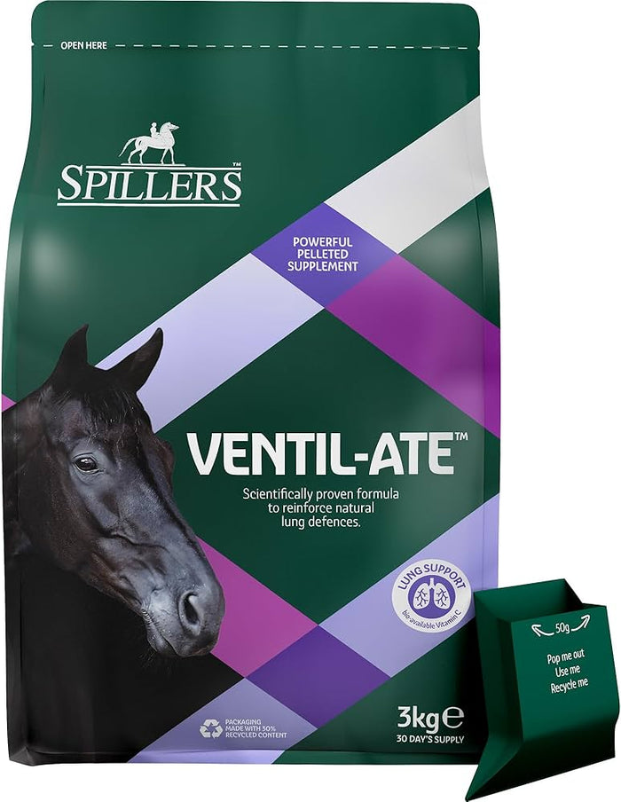 Spillers Ventil-Ate 3kg tub of pelleted respiratory supplement for horses