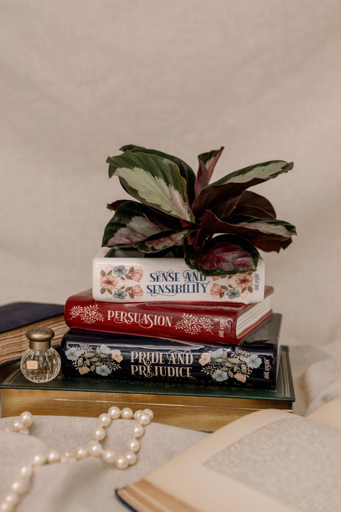 Stacked Books Planter Jane Austen