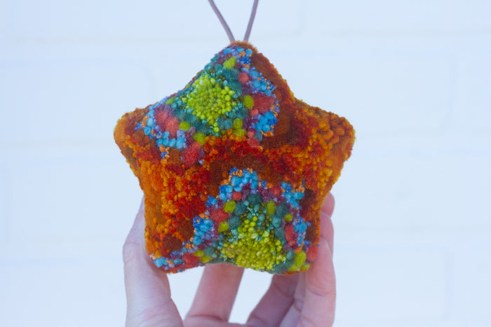 Star Puff Ornament | Green +Orange