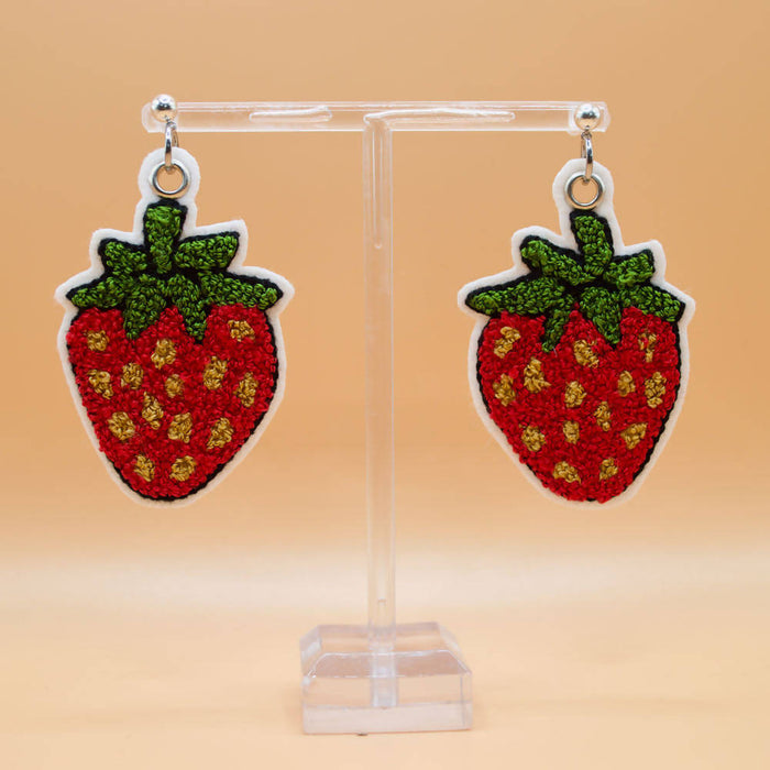 Strawberry Embroidered Earrings
