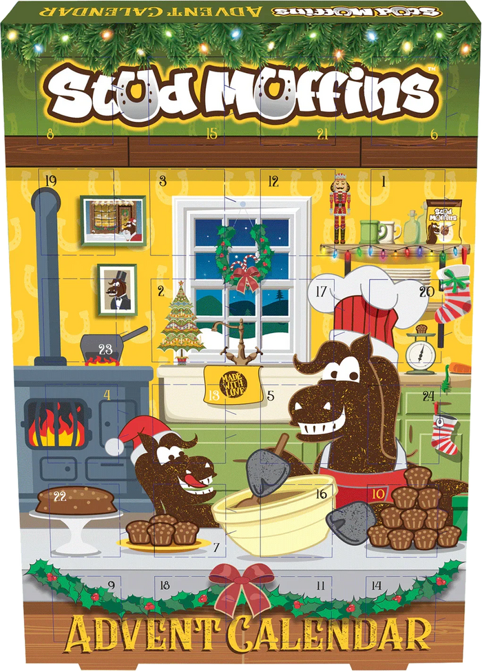 Stud Muffins horse advent calendar box in Christmas Pudding flavour, with numbered doors