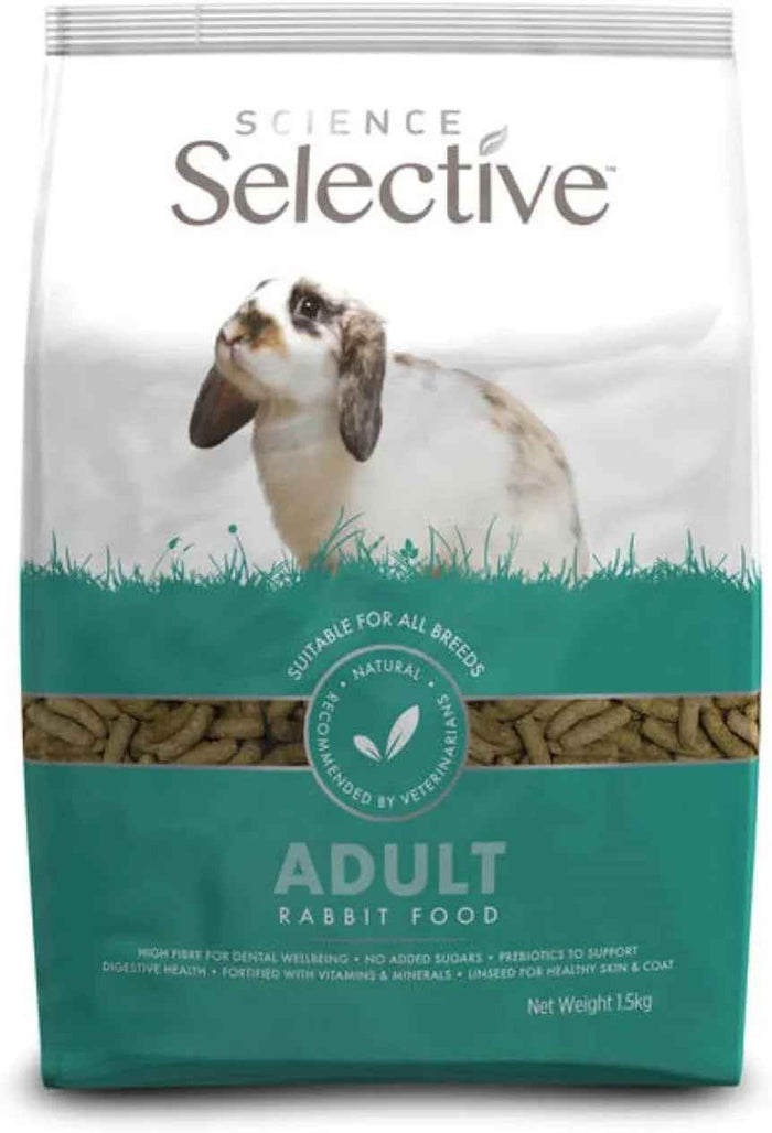 Supreme Science Selective house rabbit food, a 1.5kg bag of Timothy hay based nuggets