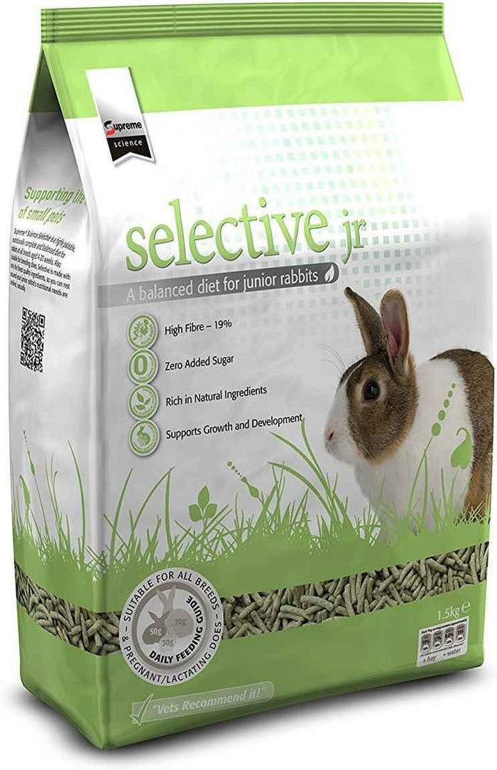 Supreme Science Selective junior rabbit food, a 1.5kg bag of alfalfa based growth nuggets