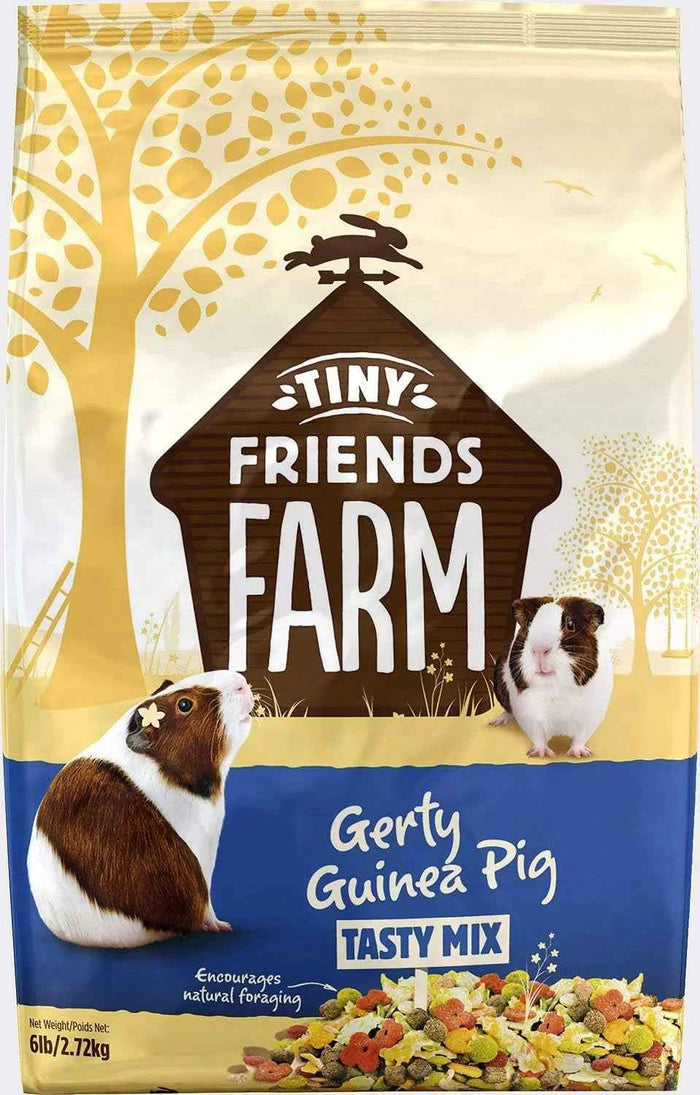 Supreme Tiny Friends Farm Gerty Guinea Pig Tasty Mix 2.5kg bag showing the loose mix on the front of pack