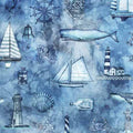 Table Runners & Placemats - Siren's Call Coastal Collage Blue Cotton