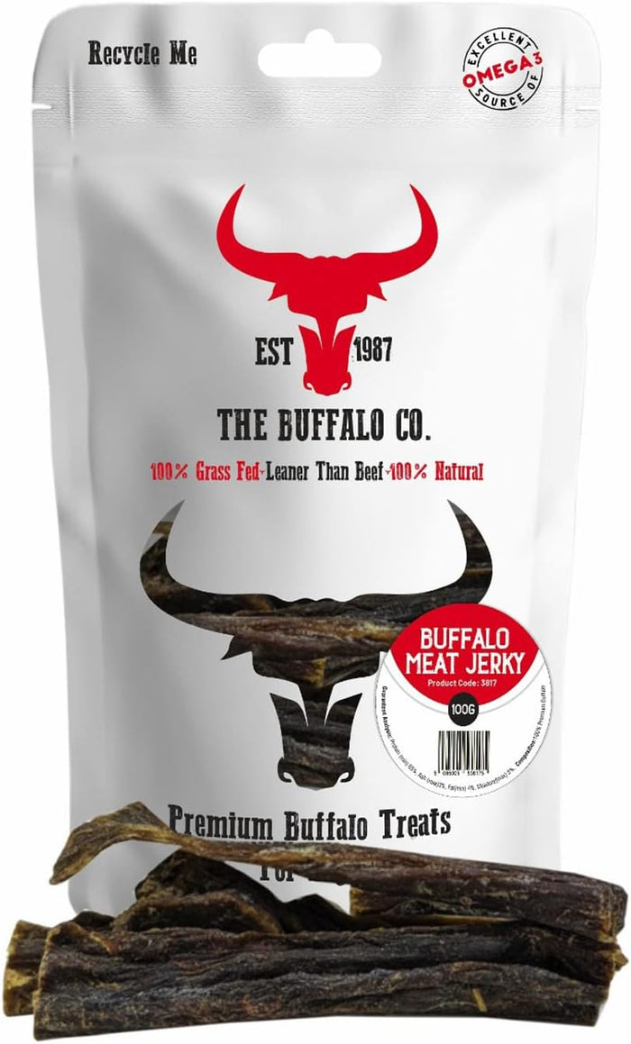 The Buffalo Co. buffalo meat jerky 100g, air-dried lean buffalo for dogs