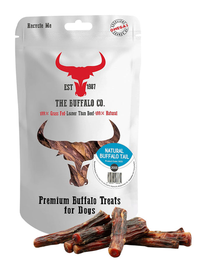 The Buffalo Co. buffalo tail, a single air-dried natural dog chew for strong chewers
