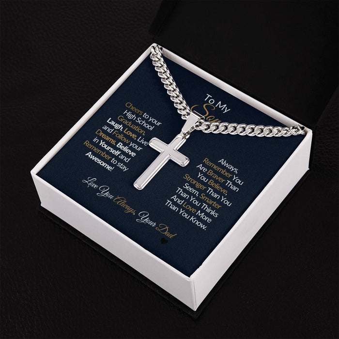 To My Son-Laugh Love Live-Dream Believe-Cuban Chain with Artisan Cross Necklace❤️