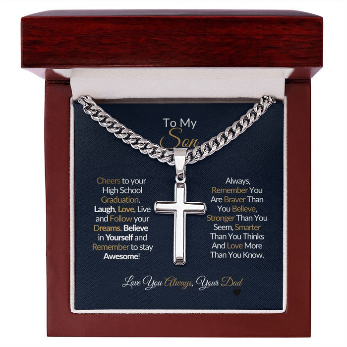To My Son-Laugh Love Live-Dream Believe-Cuban Chain with Artisan Cross Necklace❤️