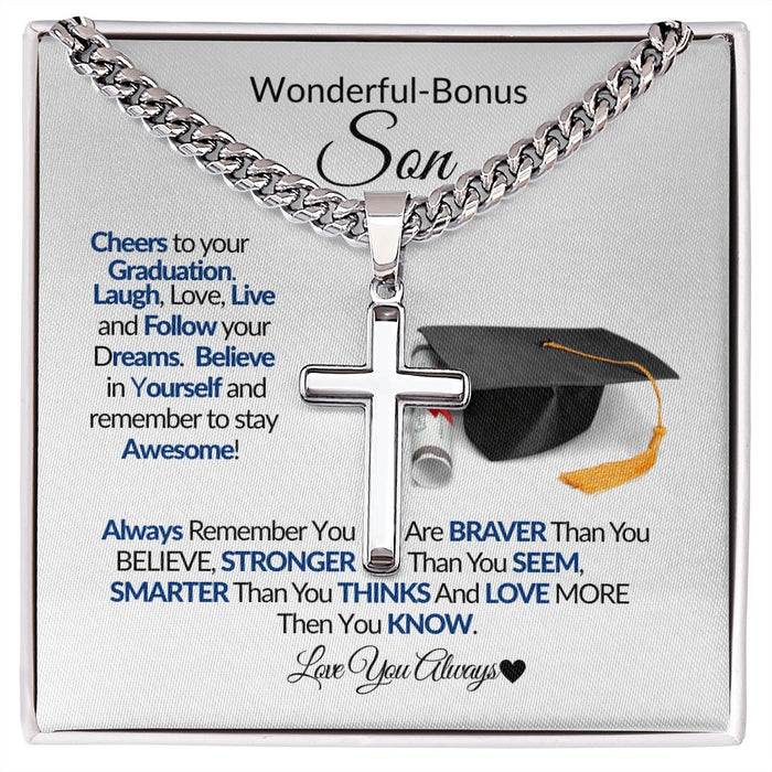 To My Wonderful-Bonus-Son-Future is Bright- Cuban Link Chain Cross