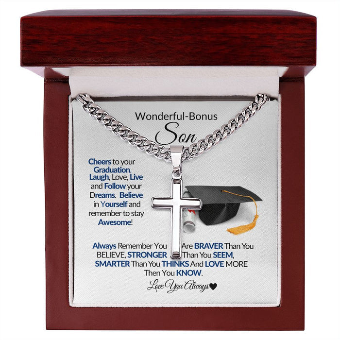 To My Wonderful-Bonus-Son-Future is Bright- Cuban Link Chain Cross