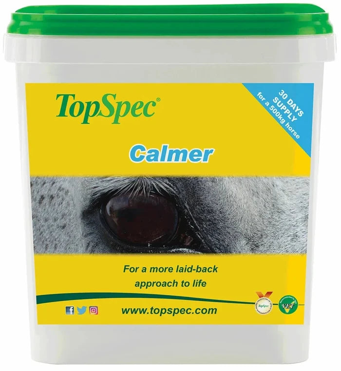 TopSpec Calmer 3kg tub of caramel-flavoured magnesium and tryptophan supplement for horses