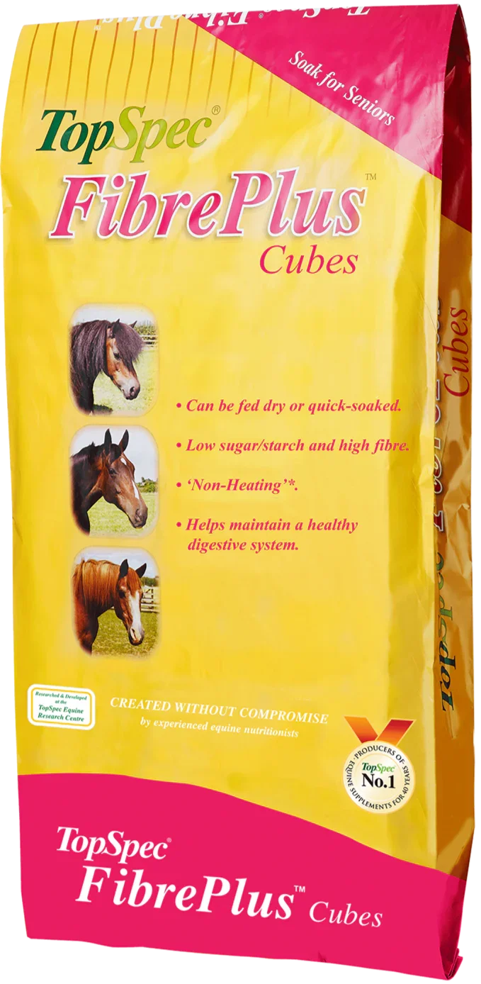 TopSpec FibrePlus Cubes 20kg bag of high fibre horse cubes, front of pack