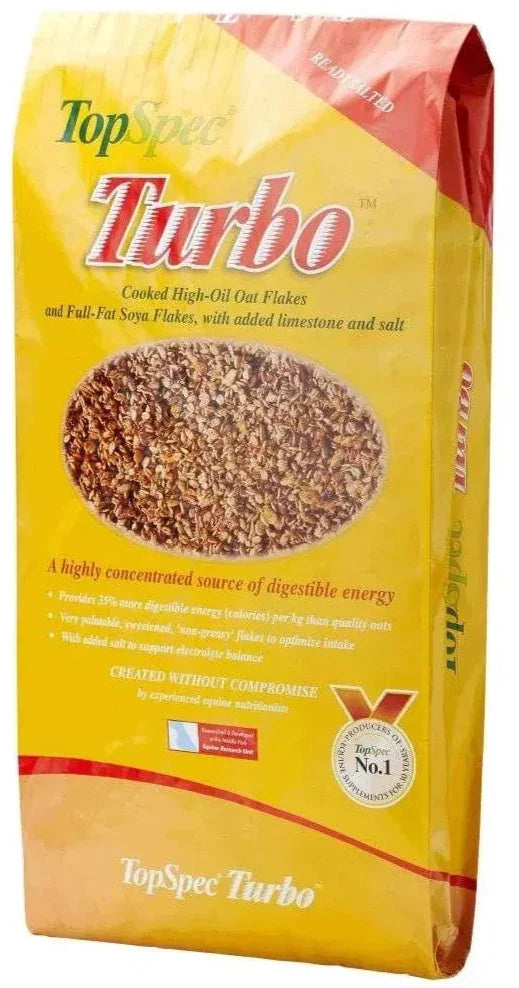 TopSpec Turbo Flakes 20kg bag of high energy micronised flaked feed for racehorses