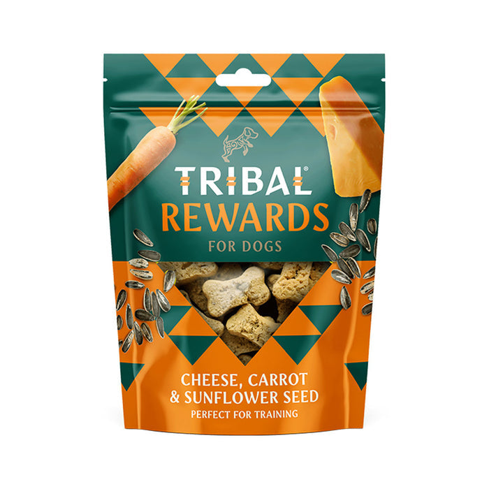 Tribal Rewards cheese, carrot and sunflower seed dog treats in a 125g bag