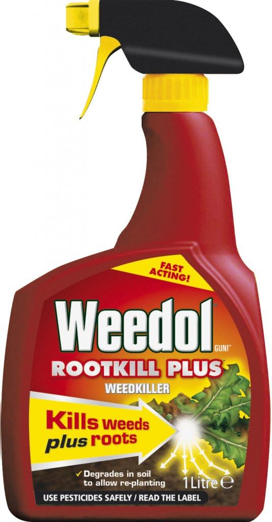 Weedol Rootkill Plus 1 litre ready-to-use weedkiller trigger spray bottle, front of pack