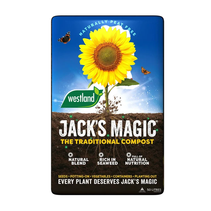 Westland Jack's Magic All Purpose Compost in a 50 litre bag, front of pack with the Jack's Magic branding
