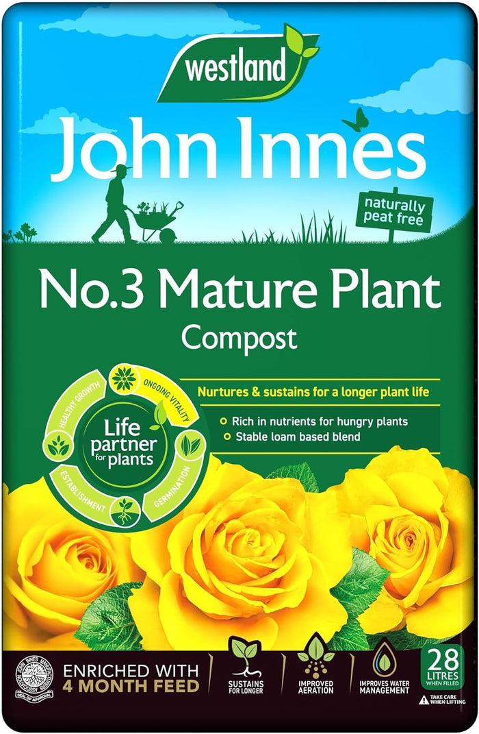 Westland John Innes Peat Free No.3 Mature Plant Compost in a 28 litre bag, front of pack