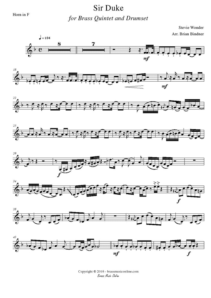Wonder - Sir Duke - Brass Quintet