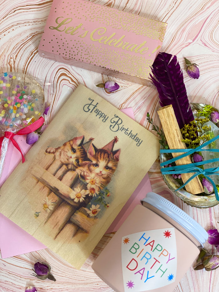 Wood Folding Card - Happy Birthday Country Kitten