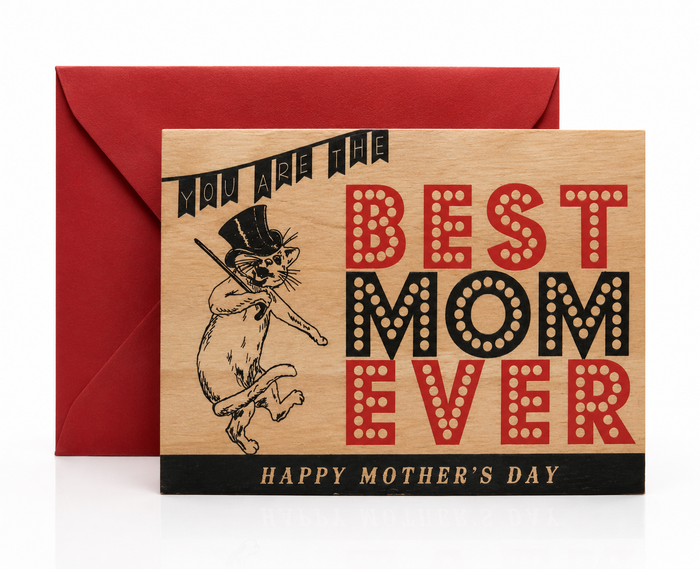 Wood Folding Card - Mother's Day Dancing Cat