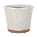 Woodlodge William Morris garden pot in cream glaze with a patterned band, tapered ceramic form shown empty