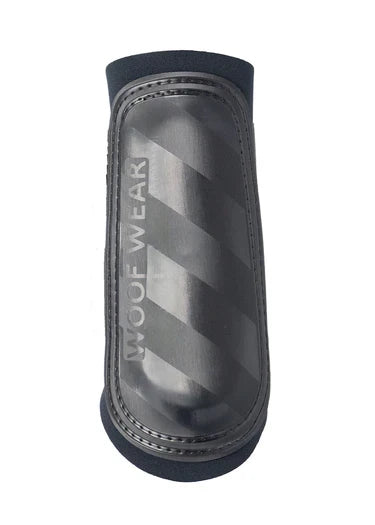 Woof Wear Club brushing boot in black, view of the toughened vinyl and PU strike pad