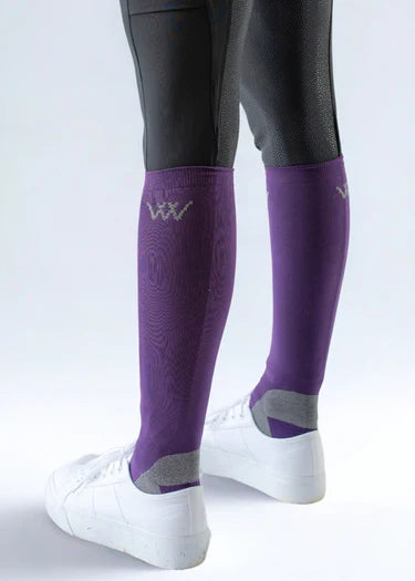 Woof Wear competition riding socks in damson, further view of the bamboo padded heel and toe