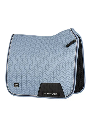 Woof Wear Herringbone dressage saddle pad in steel blue, full size, satin herringbone weave
