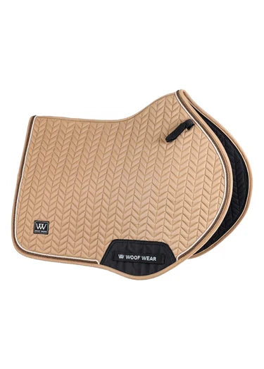 Woof Wear Herringbone close contact saddle pad in caramel, full size, satin herringbone with rope trim