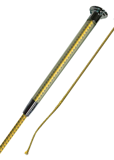 Woof Wear hi vis riding whip in fluorescent yellow, further view showing the 10cm flick
