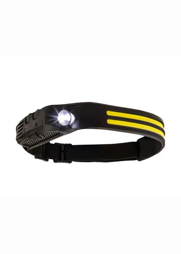 Woof Wear LED head torch in black with motion sensor and soft elastic headband