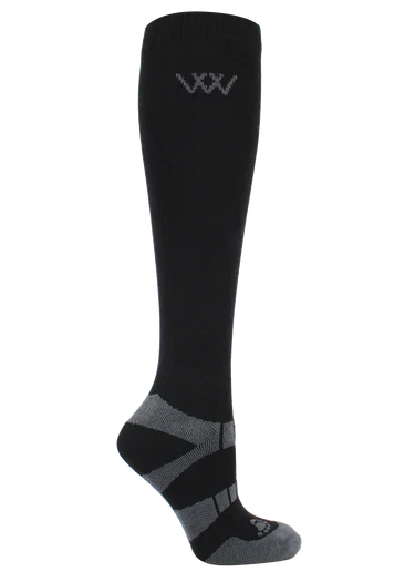 Woof Wear long bamboo waffle riding socks in black, size large, waffle knit above the calf