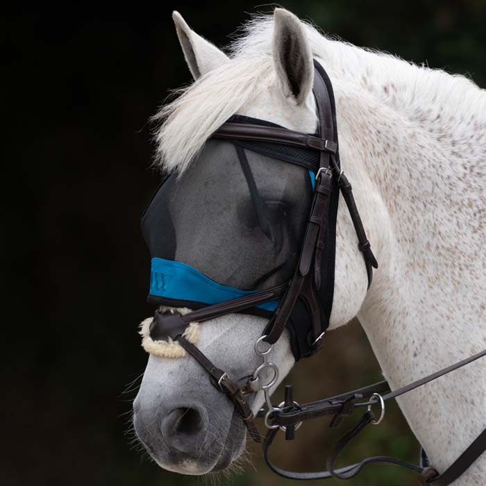 Woof Wear Ride On fly mask in black, size medium, spacer fabric mask with UV vision mesh