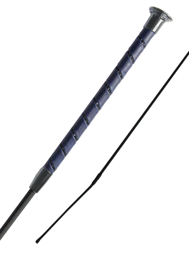 Woof Wear Stealth dressage whip in navy with faux leather grip and black crystals