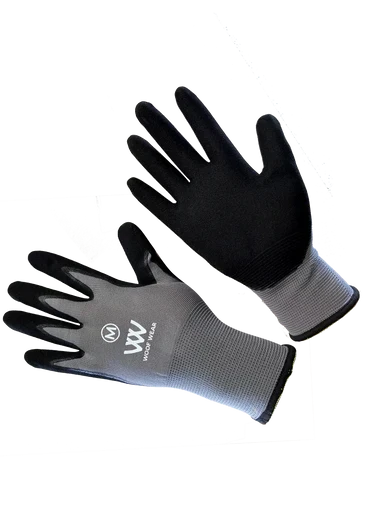 Woof Wear Summer Yard Glove in grey, size medium, stretch polyester knit with dipped palm